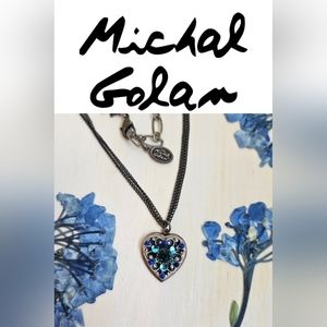 Michal Golan Artist Peacock Blue Heart Necklace NWOT